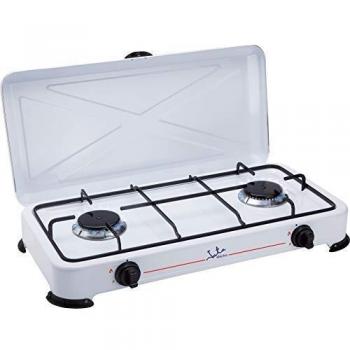 Jata CC705 Cocina de Gas para Camping con 2 Quemadores Con Tapa y Parrilla Apta para Todo Tipo de Gas Licuado