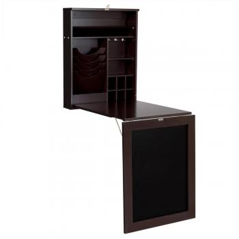 Mesa Compacta Plegable Montada a la Pared Escritorio para Ordenador Convertible con Pizarra Repisa Regulable Marrón 87 x 60 x 150 cm