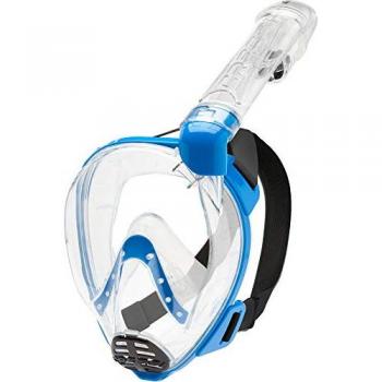 Cressi Baron Máscara Integral de Snorkel Unisex con Visión Grande, Tubo Respirador, Transparente/Azul, Talla M/L