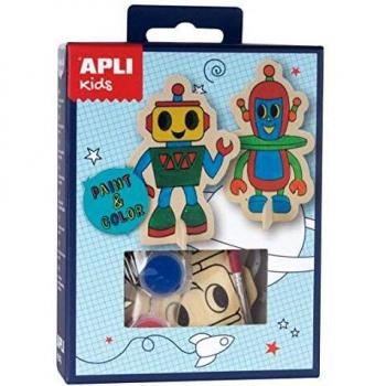 Juego de Manualidades Apli Kids Robot 14712 con 2 Figuras, 4 Botes de Témpera, Pincel y Paleta