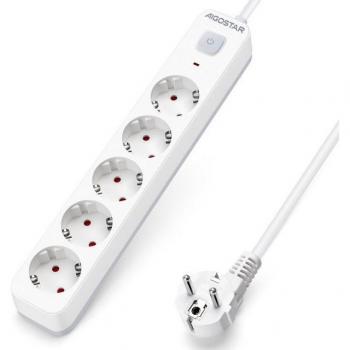 Regleta de Enchufes Aigostar con Interruptor, Alargador de 2 a 6 Enchufes, Cable de 1.5m, 3m o 5m, con 3 USB o