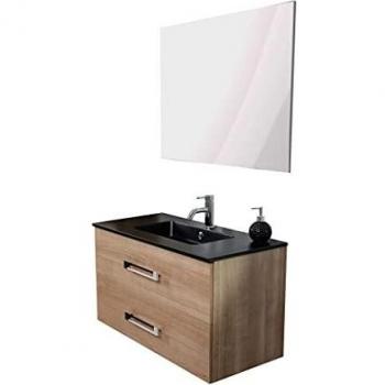 Mueble de baño suspendido Ondee Lenca 90cm - Melamina Madera Miel - Entregado Montado - Fabricado en Europa