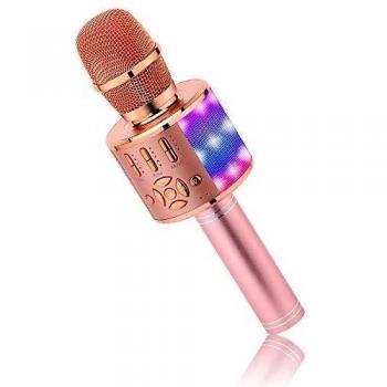 BONAOK Micrófono de Karaoke Bluetooth, 4 en 1 Micrófonos Inalámbricos de Karaoke, Micrófono de Karaoke LED para Niños, Dispositivo de Karaoke KTV, Compatible con iOS Android