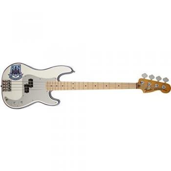 Fender Steve Harris Precision Bass Guitar - Olympic White with West Ham United FC Logo, Maple Fingerboard, 4-String E-Bass