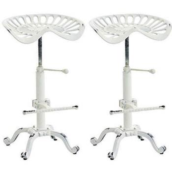 Set de 2 Taburetes de Bar Butch Blanco Antiguo con Asiento de Hierro Fundido y Estructura Metálica Ajustable