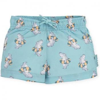 Bañador bermuda de bebé niño en color verde con estampado de hipopótamos