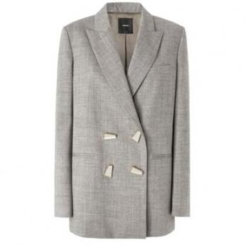 Pinko Women's Double-Breasted Wool Blazer Jacket - Beige and Gray - Size 40