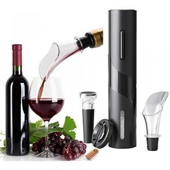 Sacacorchos eléctrico, Profesional Automatico abridor de vino electrico 4 en 1, Abridor de Vino Electrico con Cortacápsulas, Vertedor, Tapón de Vino de Vacío