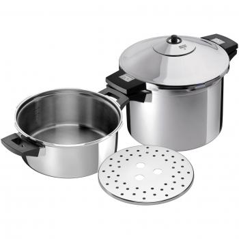 Kuhn Rikon Set Duromatic Inox, Olla a Presión Super Rápida con Asas 6L./ 24 cm + cuerpo olla 4L./ 24 cm, Apta para Inducción, Óptima Distribucion del Calor, Acero Inoxidable 18/10