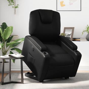 Sillón reclinable y elevable eléctrico de cuero sintético negro
