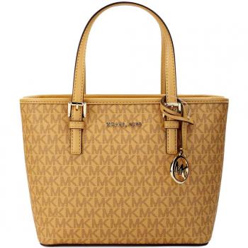 Michael Kors Jet Set XS Carryall Top Zip Tote Bag Purse, PVC Leather, Brown, Female, Size: ONE SIZE