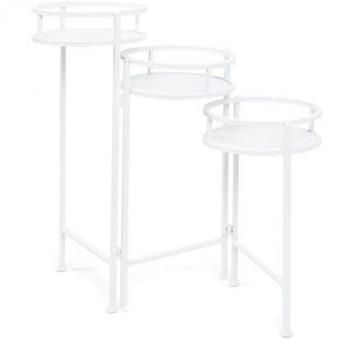 Set de Soportes Decorativos - Mesas Auxiliares Extensibles de Metal para Recibidor y Salón - Redondas y Cuadradas - Color Blanco