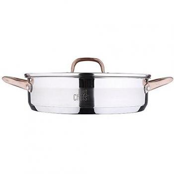 Bergner Just For Chefs Q2900 - Cacerola Baja 28 cm, 3.8 l, Acero Inoxidable Inducción Tapa Infinity, Cromado