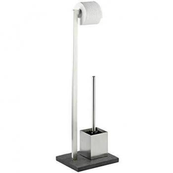 WENKO Juego de pie para el WC Slate Rock acero inox - efecto piedra, Acero inoxidable, 23 x 73.5 x 19.5 cm, Satinado