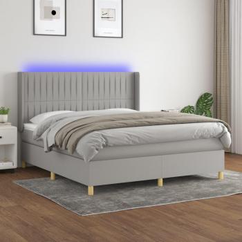 Colchón box spring con muelles y luces LED en tela gris claro 160x200 cm