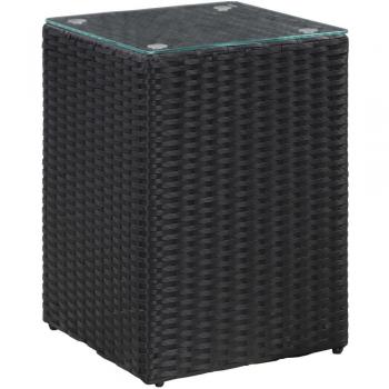 vidaXL Side Table with Glass Top Black 35x35x52 cm Poly Rattan