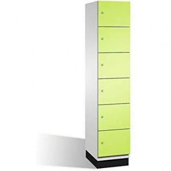 Armario de Compartimentos Bajo Llave C+P Cambio con 6 Secciones y Puertas de Acero, Color Gris Claro y Verde