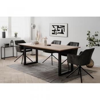 Mesa de comedor extensible de roble artesanal y antracita 200-240 cm con capacidad para 12 personas