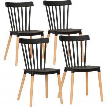 HOMCOM Juego de 4 Sillas de Comedor Estilo Nórdico con Respaldo de Polipropileno y Patas de Madera, color Negro