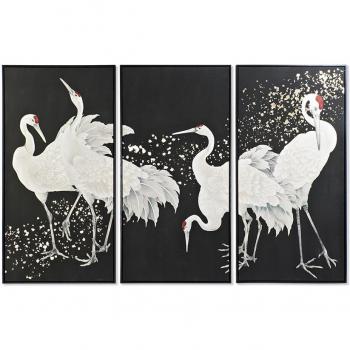 Conjunto de 3 cuadros decorativos con diseño oriental de garzas (210 x 4 x 140 cm)