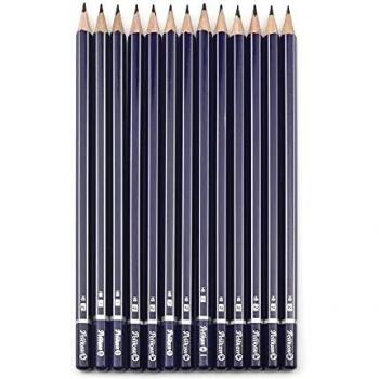 Pelikan 979393 - 12 Lápices de grafito y borrador HB, paquete de ahorro FSC certificado, estructura de madera sección hexagonal pintada minas resistente