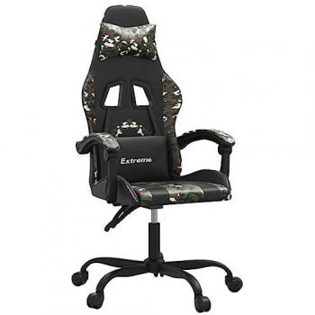 Silla gaming giratoria cuero sintético negro y camuflaje