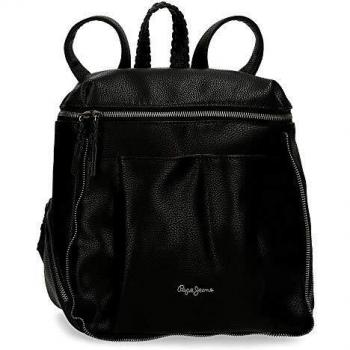 Pepe Jeans Braid Bolso Mochila Negro 27x35x14 cms Piel Sintética