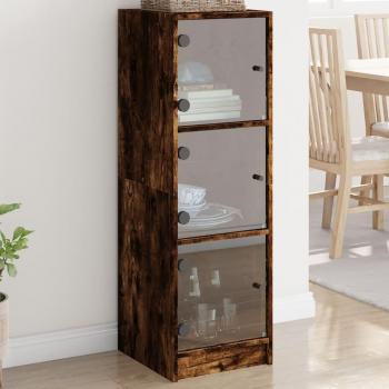 Aparador con puertas de vidrio roble ahumado 35x37x109 cm Mueble de Almacenaje de Salón, Buffet para salón, Armario Auxiliar, Armario de Almacenamiento