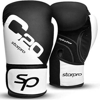 Starpro C20 Manoplas Boxeo curvadas de Cuero sintético - Almohadillas de Entrenamiento de Boxeo Muay Thai MMA Kick Boxing Artes Marciales - Negro y Blanco