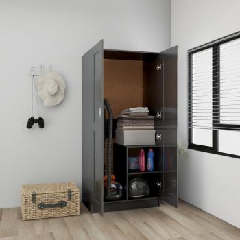 Armario de madera contrachapada gris brillante 82,5x51,5x180 cm