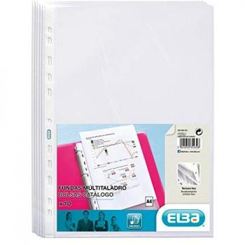 Paq/10 fundas portadocumentos A4 multitaladro polipropileno 70 micras cristal Elba