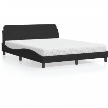 Cama con colchón terciopelo negro 160x200 cm