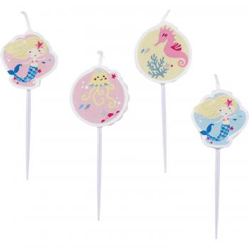 Amscan 7AM9903048 Sirenita - Juego de 4 velas, multicolor , color/modelo surtido