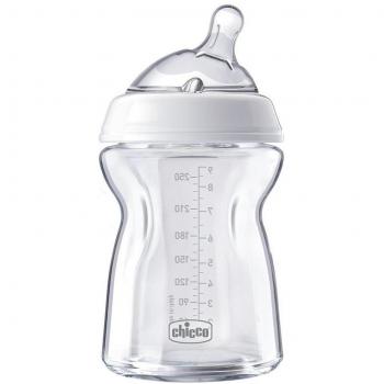 Chicco Natural Feeling 250ml Glass Baby Bottle with Silicone Nipple, Anti-Colic, 0 Months+