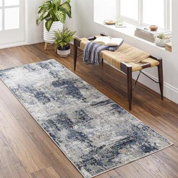 Alfombra de Pasillo Abstracta Moderna Azul/Gris/Beige 80x220 cm - Suave y Fácil de Cuidar