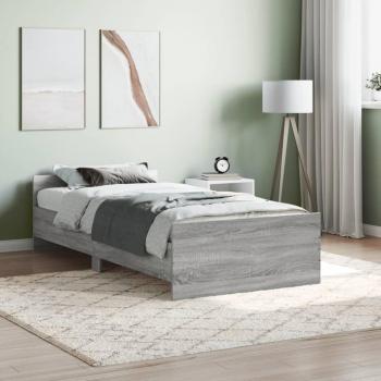 Cama individual de madera contrachapada gris Sonoma 90x190 cm