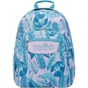 Mochila Escolar Totto Acuareles Adaptable a Carro con Diseño de Plantas Tropicales en Color Verde