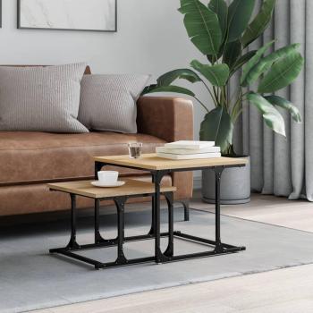 vidaXL Mesa de centro apilable 2 piezas madera ingeniería negro y roble Sonoma, roble ahumado, mesita de salón o comedor o auxiliar mesa de café