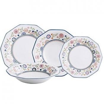 Churchill Bengal Vajilla de Loza Inglesa para 6 Personas, Forma Decagonal, Decorado Floral, Porcelana, Marfil, 18 Piezas