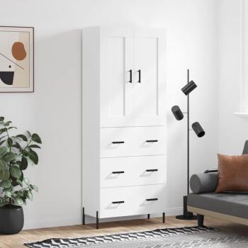 Aparador alto de madera contrachapada blanco 69,5x34x180 cm