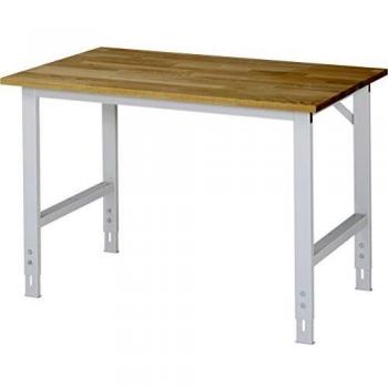Mesa de trabajo regulable en altura 1250x800mm, tablero de haya, estructura gris claro