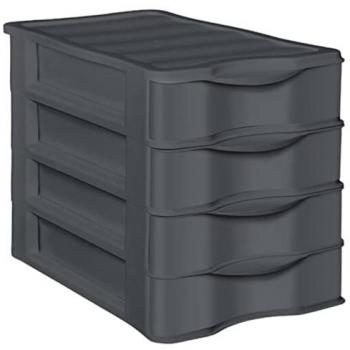 Cajonera de Plástico de Sobremesa Moderna, 4 Alturas, 36x28x31 cm, Color Antracita - Organizador Ideal para Oficina y Escritorio