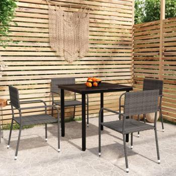5-Piece Grey Garden Dining Set with PE Rattan and Steel Frame