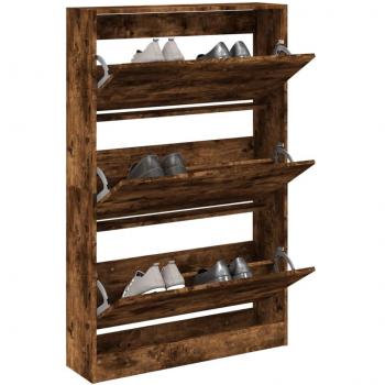 Zapatero de madera de ingeniería en color roble ahumado, dimensiones 80x21x125,5 cm, acabado marrón