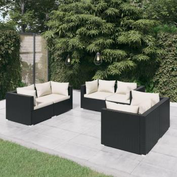 6-Piece Black Poly Rattan Garden Lounge Set with Cushions
