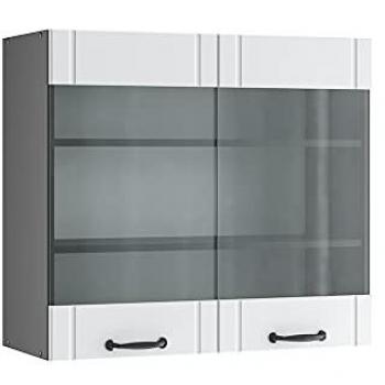 Armario de cocina con vidrio Fame-Line, Blanco y Antracita, 80 cm estilo casa de campo