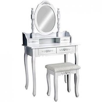 Tocador clásico con espejo y taburete de alta calidad, firme y estable, elegante estilo antiguo
