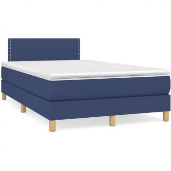Cama box spring de muelles con colchón y tela LED azul 120x190 cm