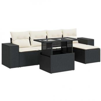 vidaXL 6-Piece Black Poly Rattan Garden Sofa Set with Cushions