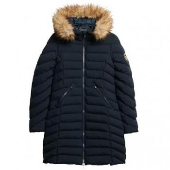 Superdry Women's Fuji Faux Fur Hooded Mid Length Jacket in Eclipse Navy